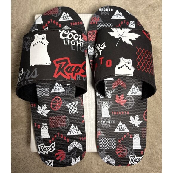 Toronto Raptors & Coors Light Mens Slide Sandals Black Red Graphic Slip-On READ - Picture 6 of 8